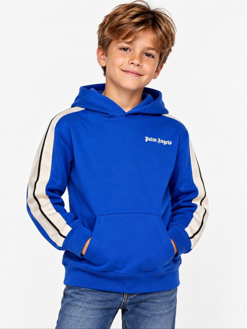Palm Angels Kids Blue Track Hoodie Boys 8Y Royal Blue Off White Stripe